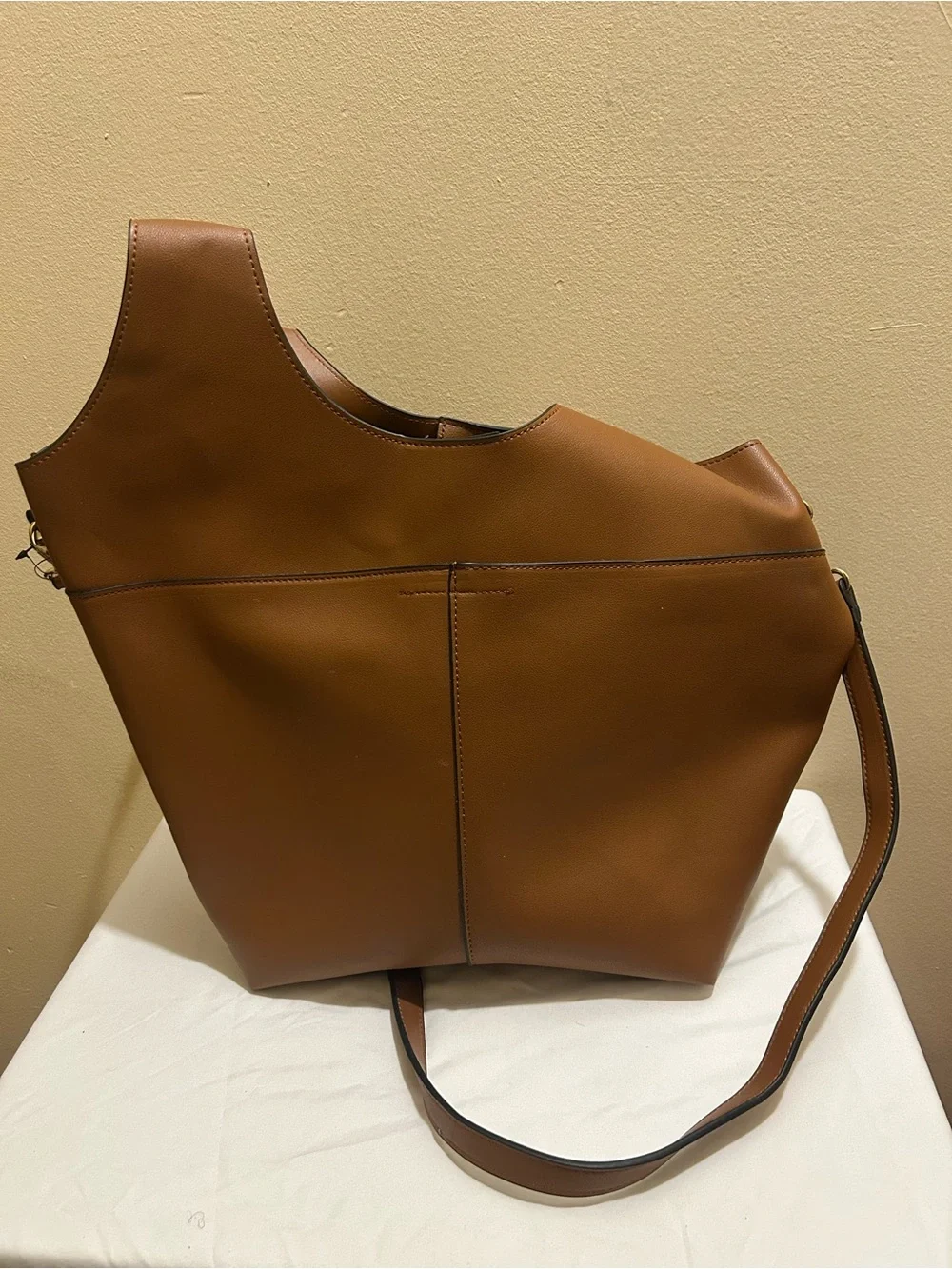 JustFab Brown Structured Leather Tote Shoulder Bag
